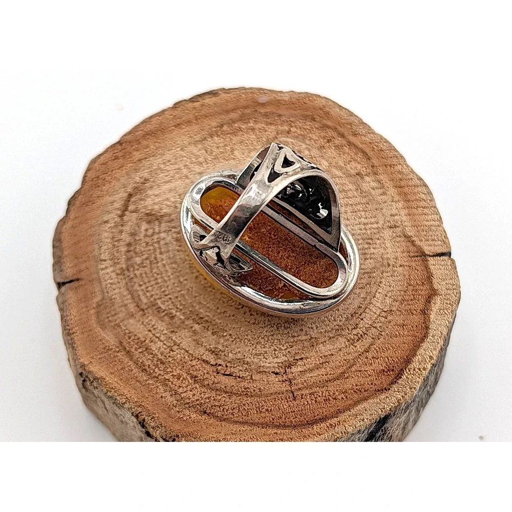 Handmade .925 Sterling Silver Baltic Butterscotch‎ Amber Ring Semi Adjustable